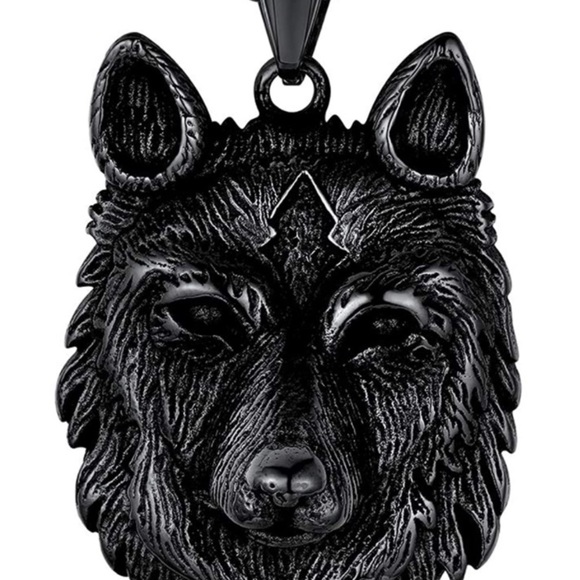 Mens Punk Silver Witcher Wolf Head Pendant Necklace Biker  Punk Wolf Pendant Necklace Men